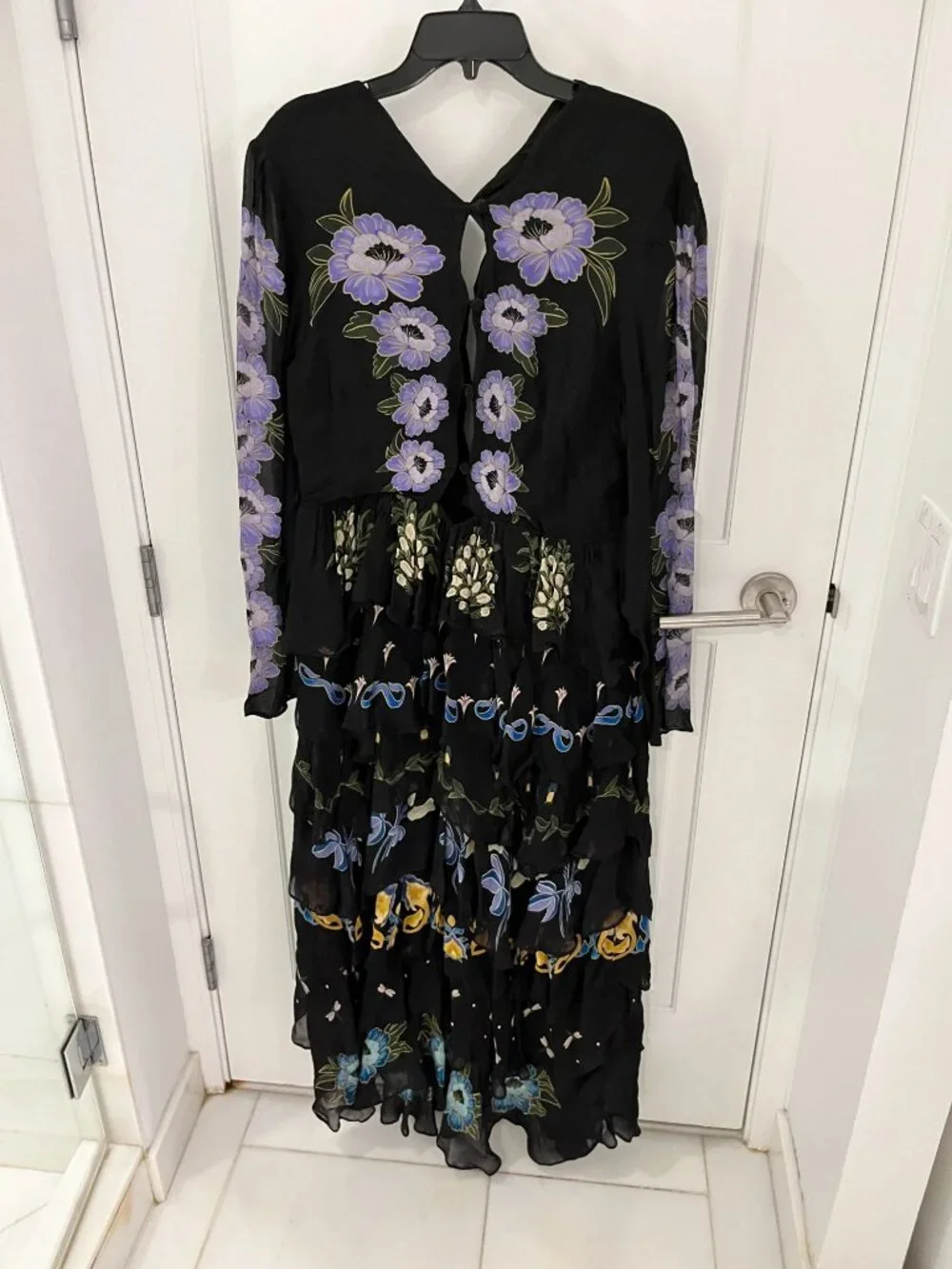 NWT Farm Rio Black Winter Garden Ruffle Maxi Dress LARGE Floral Embroidered NEW - Picture 6 of 12